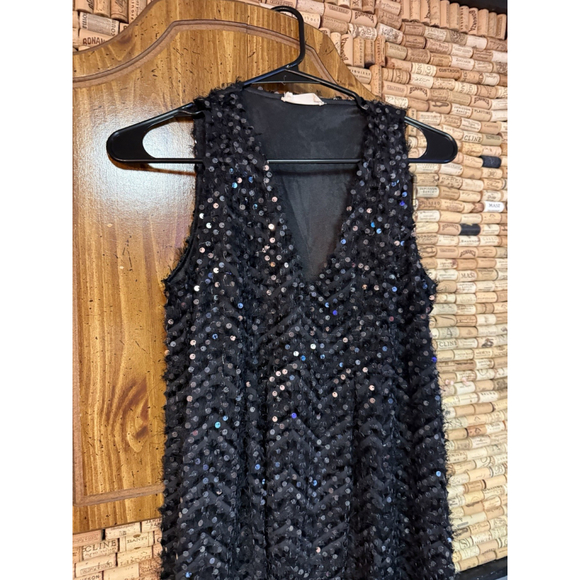 Altar'd State Black Sequin Shift Sleeveless Short Holiday Party Cocktail Dress S - Picture 3 of 6